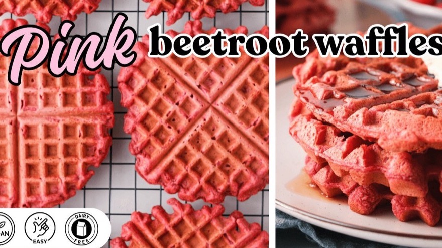 Naturally Pink Waffles (thanks to Beetroot Powder!)